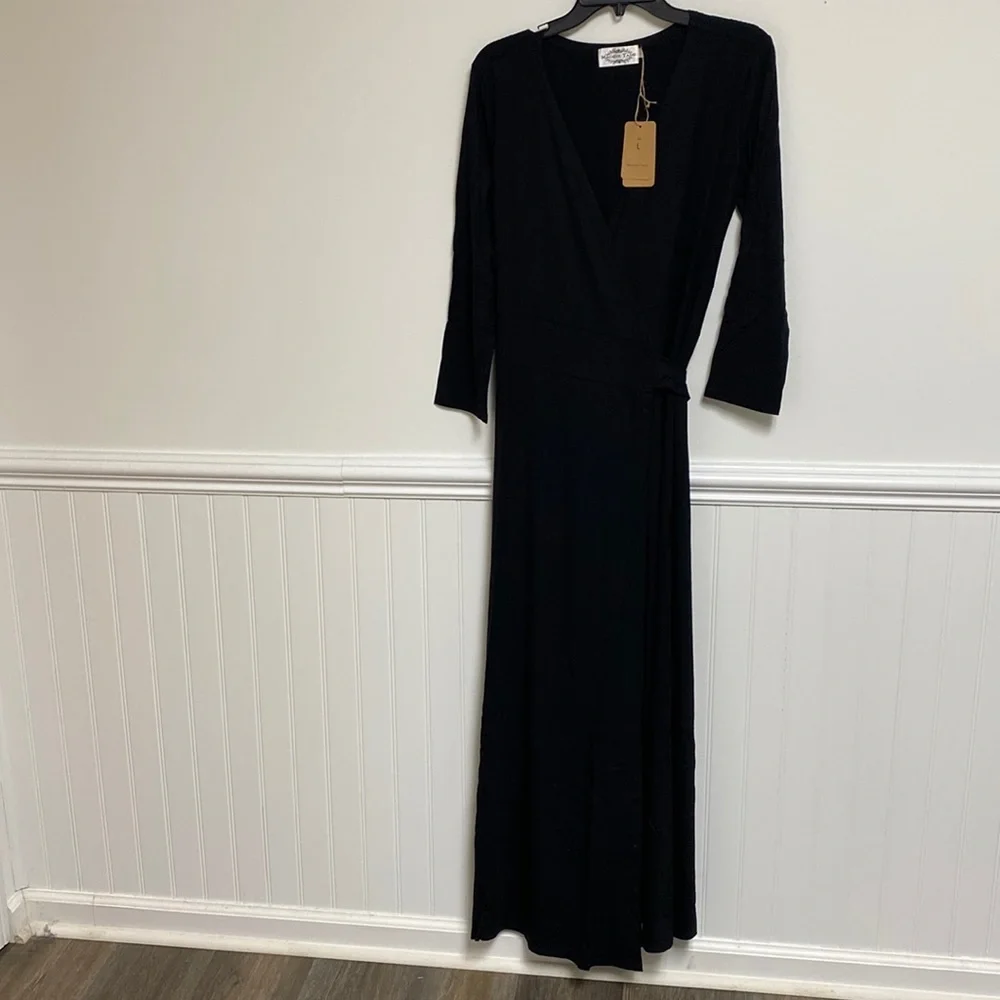 Maggie Tang Long Wrap Dress Black Size Large - Picture 1 of 6